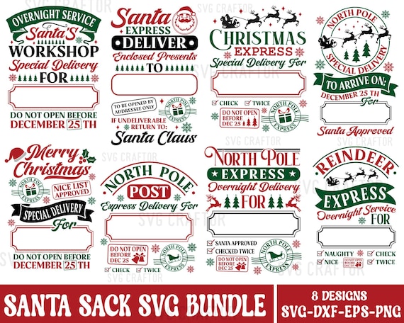 Santa Sack SVG Bundle, Christmas Gift Bag Designs (Digital Files)