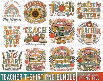 Vintage Teacher PNG Bundle, Retro Teacher Designs (Digital Download)