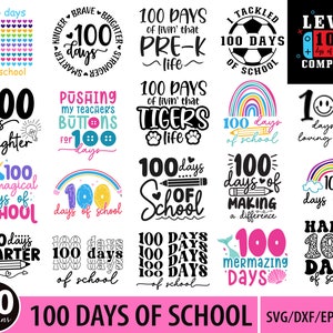Paquete SVG de 100 días de escuela, 100 días más brillantes, 100 días de escuela, 100 días más inteligentes, SVG escolar, SVG de camiseta escolar, Svg para regalo de 100 días