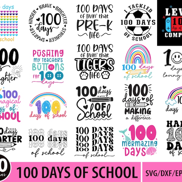 100 Days of School SVG Bundle, 100 Days Brighter, 100 Days of School, 100 Days Smarter, school SVG, School Shirt SVG, Svg for 100 days gift