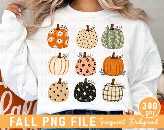 Archivo PNG de calabaza estilo boho, diseño de estampado otoñal (descarga digital)