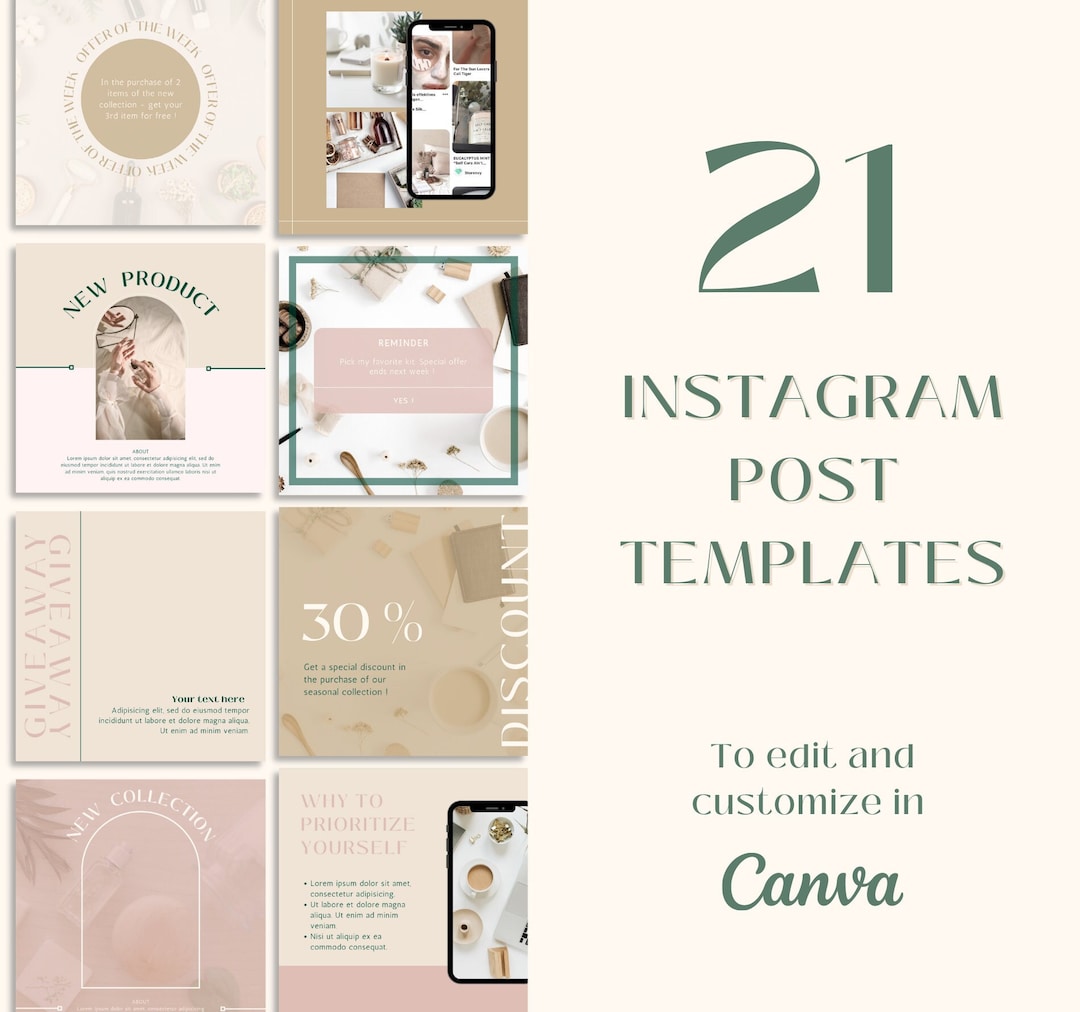 Neutral Nude Instagram Posts Template for Wellness Business - Etsy