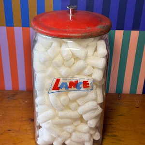 Vintage Lance Glass Store Jar with Red Metal Lid – Mid Century General Store Display – &quot;From the House of Lance&quot; Snack Jar