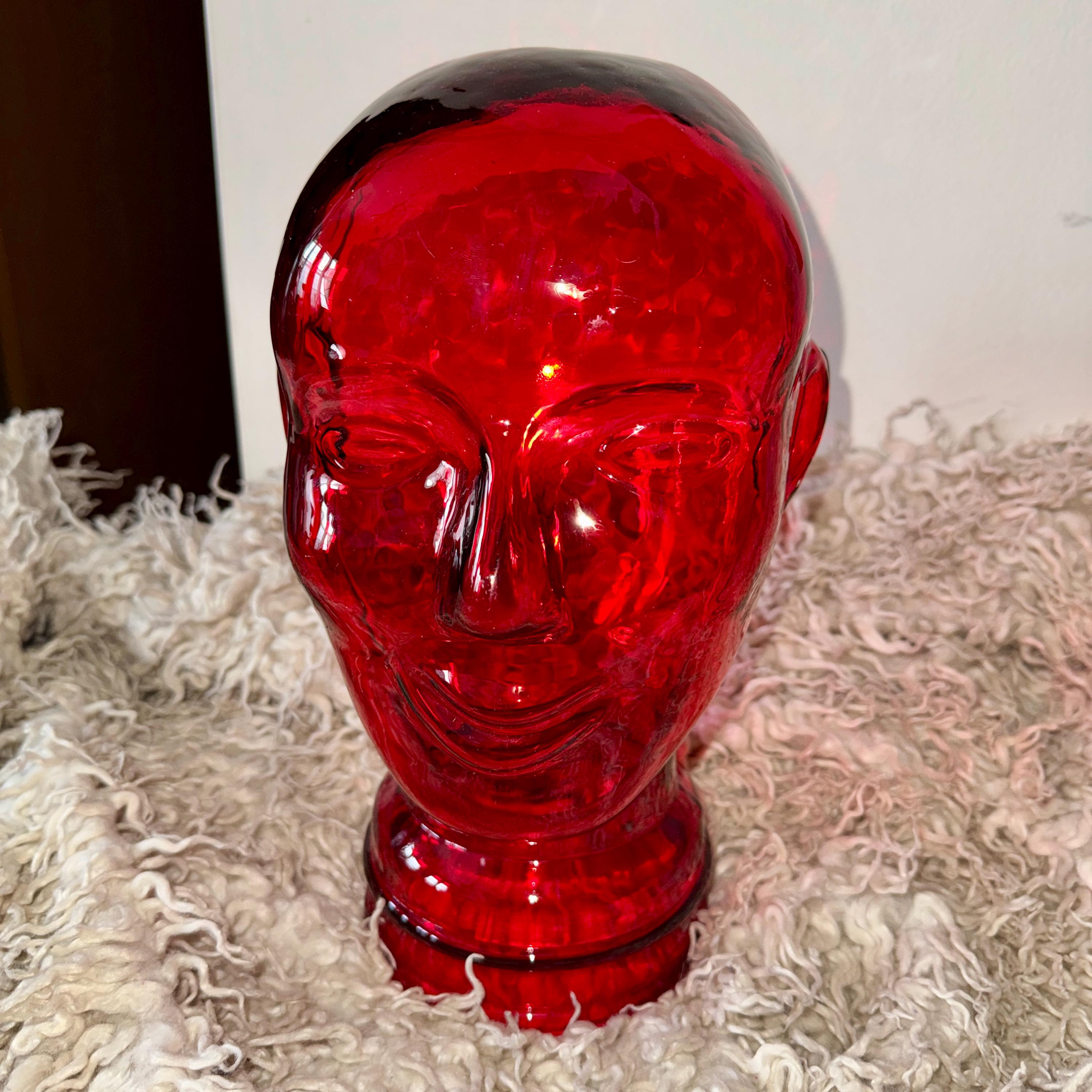 Vintage Cranberry Red Pink Glass Mannequin Head Spain Display Bust 12” Heavy Purple-red glass mannequin head – Turquoise main image 4