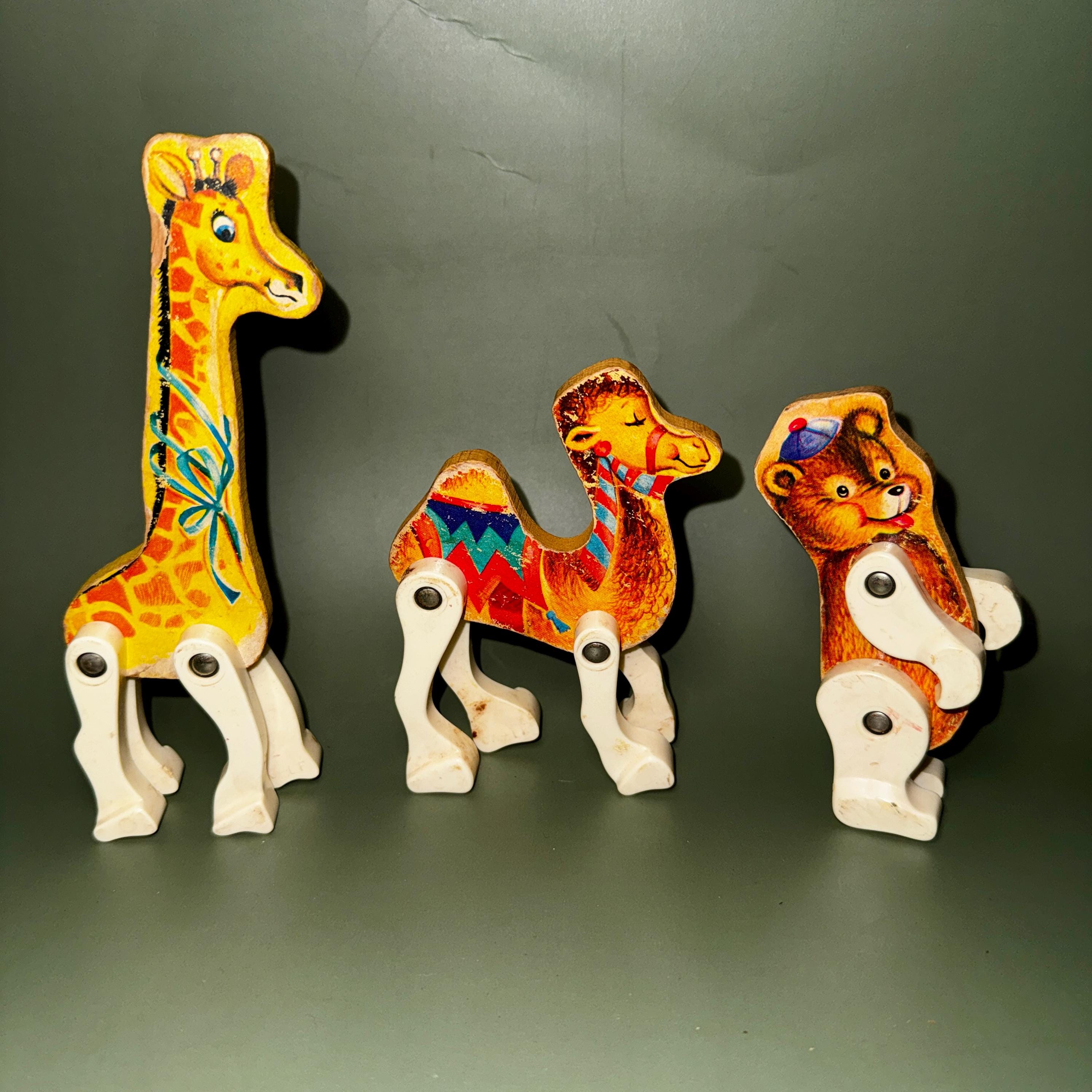 Vintage 1950s Circus Animal Toys – 11-piece Wood & Plastic Figure