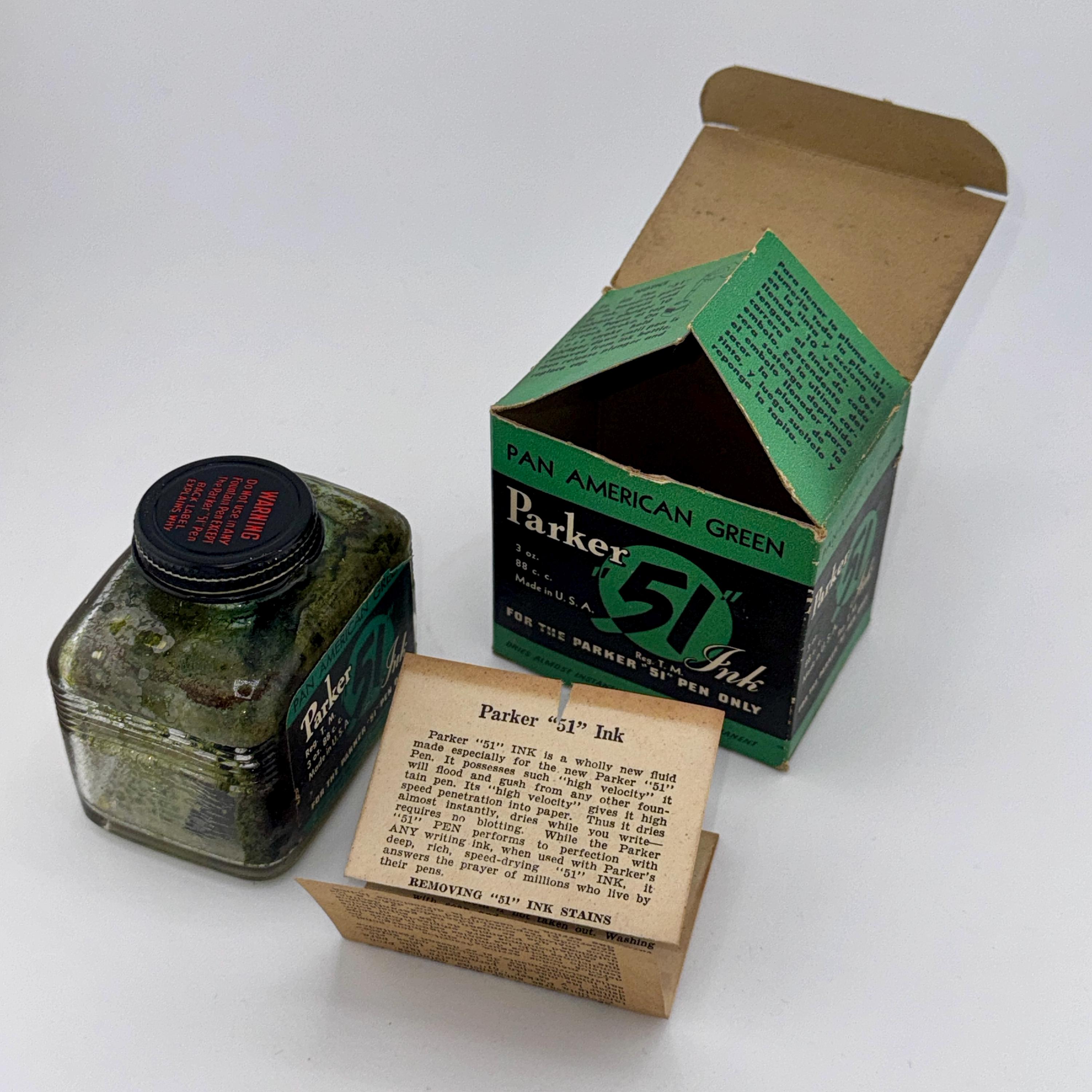 Vintage Parker 51 Ink Bottle – Pan American Green, 1940s Display