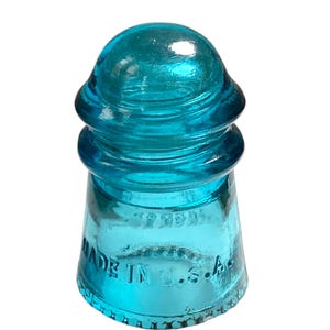 Vintage Hemingray-9 Aqua Blue Glass Insulator | Made in USA Utility Glass | Mid-Century Industrial Decor | Collectible Telegraph Insulator