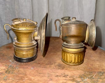 Antique Brass Carbide Mining Lamps - Choice of Autolite or Guy’s Dropper - Vintage Miner’s Hat Light - Steampunk Industrial Decor