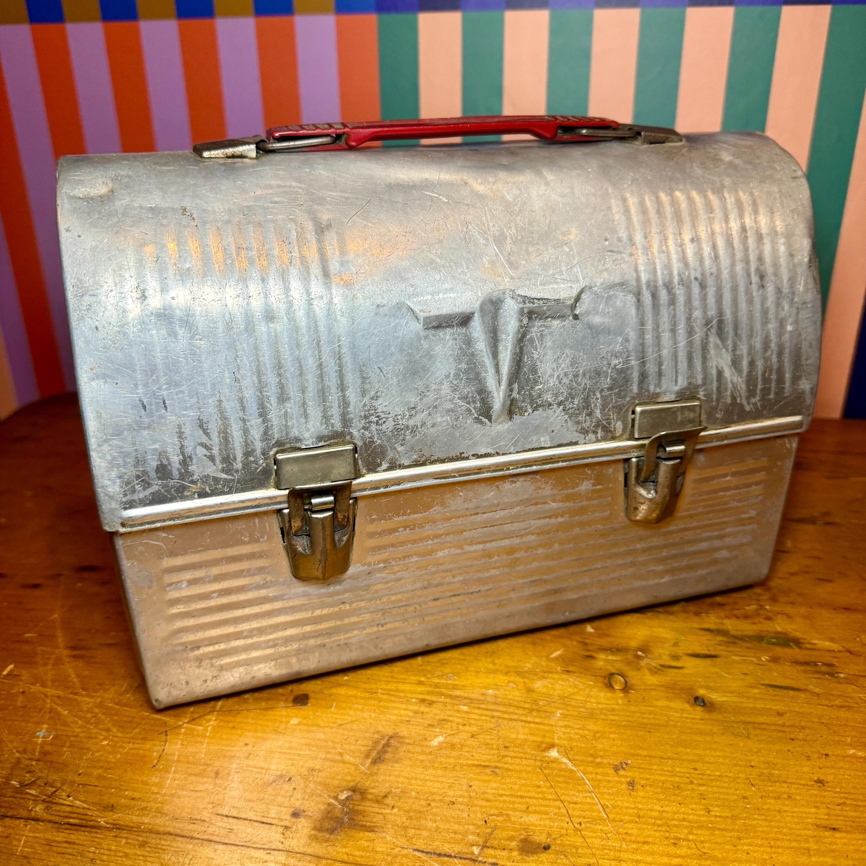 Vintage Thermos Aluminum Dome Lunch Box - V Victory Logo Pail