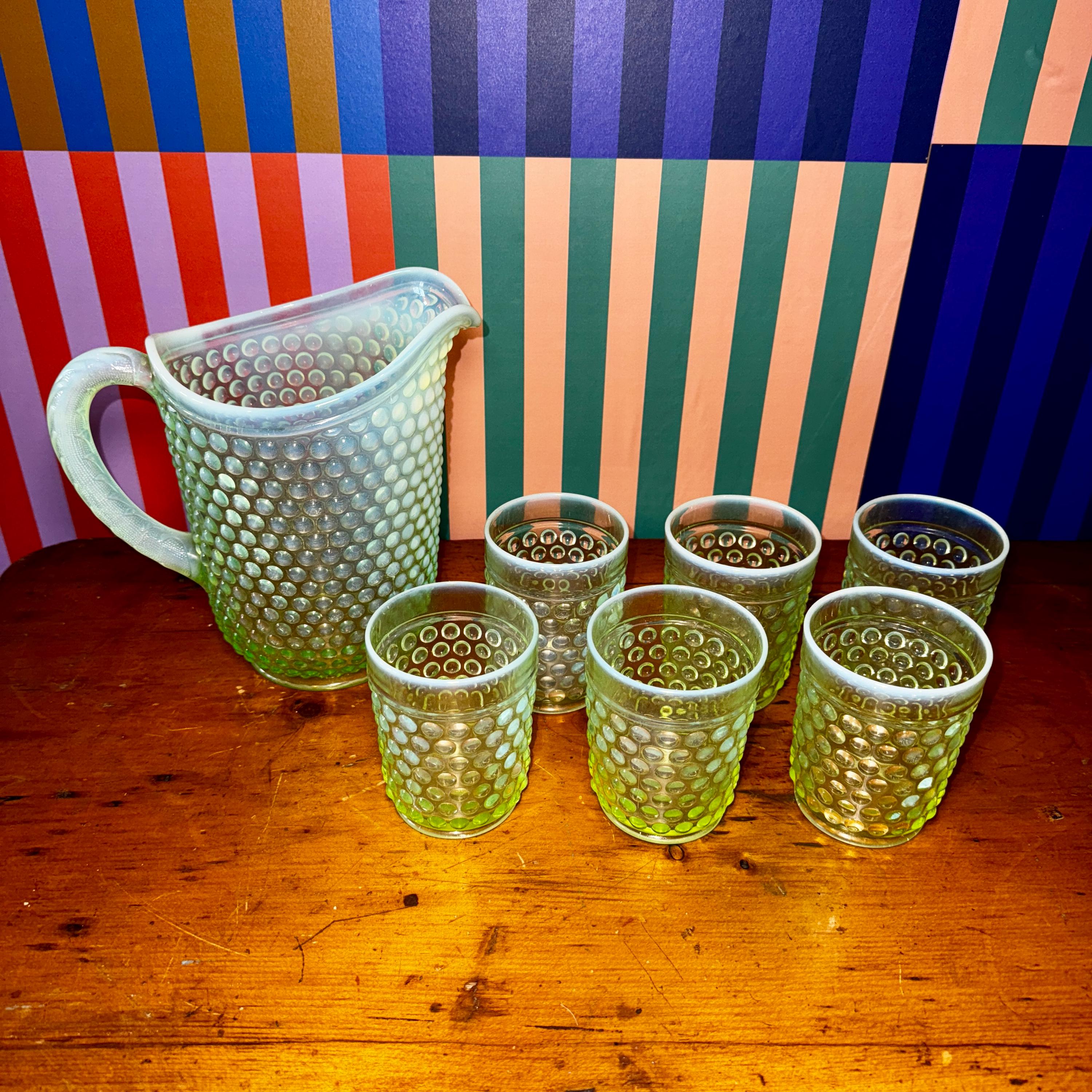 Antique Uranium Northwood / Jefferson Glass Pitcher Set
