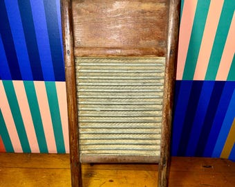 Tabla de lavar antigua - Tabla de lavar vintage de Columbus Washboard Co. "Ideal" para lencería - Decoración rústica de lavandería estilo granja - Arte de pared primitivo - Tamaño de 45 cm (18")