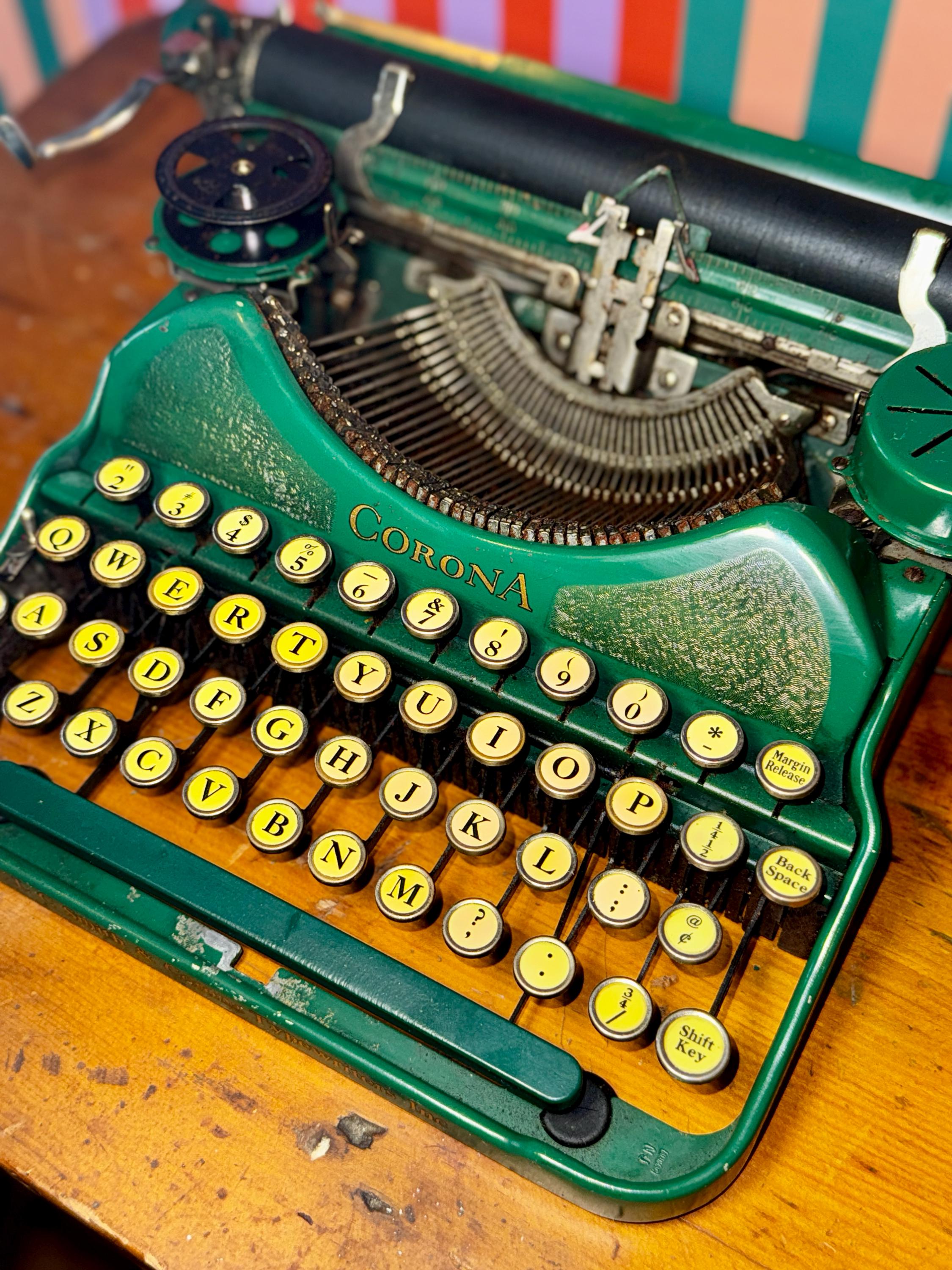 Vintage Green Corona Typewriter | 1930s L.C. Smith, Art Deco Decor