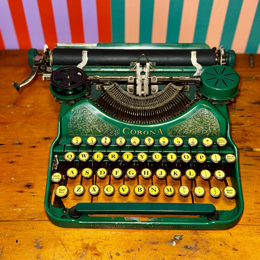 Vintage Green Corona Typewriter | 1930s L.C. Smith, Art Deco Decor