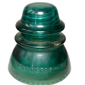Vintage Hemingray-42 Aqua Glass Insulator w/ Chip | Made in USA Utility Glass | Collectible Telegraph Insulator | Rustic Industrial Decor
