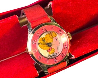 Vintage 1960s Barbie Wristwatch by Bradley | Coral Leather  display picture 1