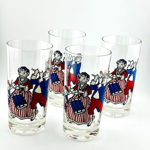 Vintage 1970s Americana Highball Glasses | Red White Blue Marching Band, Set of 4