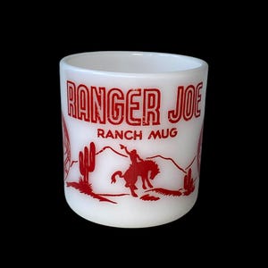 Vintage Ranger Joe Ranch Mug – Milk Glass Western Cowboy Cup – Classic Americana Collectible 1950s