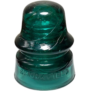 Vintage Brookfield Green Glass Insulator | Rare Aqua Tint Utility Glass | Antique Industrial Decor | 19th Century Collectible