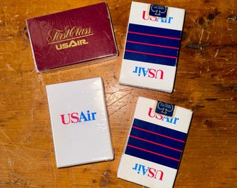 Baraja de cartas sellada de USAir – Artículos de colección de aerolíneas de primera clase, clase turista y anteriores al 11-S.