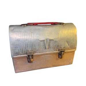 Vintage Metal Thermos Lunchbox | Aluminum Dome Workmans 50s Lunch Pail, Mid-Century Industrial Lunchbox, Retro Kitchen Collectible