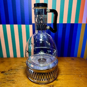 HTF MINT Vtg 1950s Pyrex Atomic Starburst Coffee Carafe Set WEICO Candle Warmer Stand