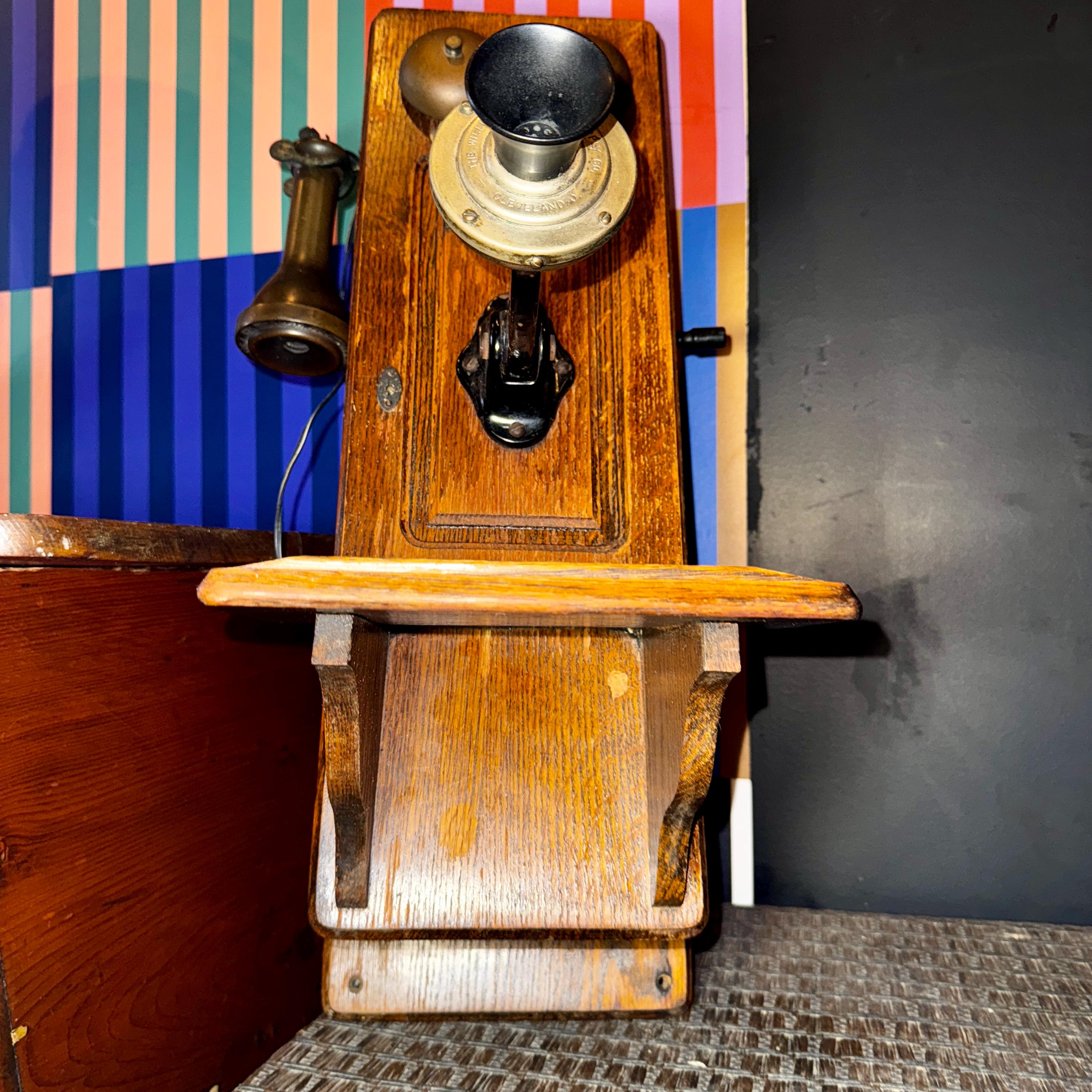Antique Williams Oak Wall Phone | 1900s Magneto Crank Telephone