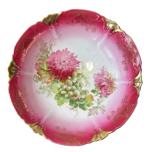 Antique Leuchtenburg Germany Porcelain Bowl – Hand-Painted Victorian Floral Design with Gold Gilding, Circa Early 1900s