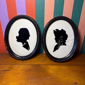 Antique Reverse Painted Silhouettes | Victorian Glass Art Pair | 1800s Portrait Silhouettes | Vintage Framed Wall Art | Antique Home Decor