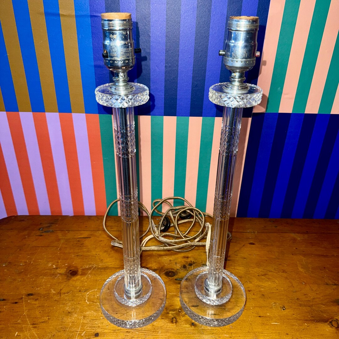 Vintage Lucite Table Lamps Pair: Mid-century Acrylic Column Lighting ...