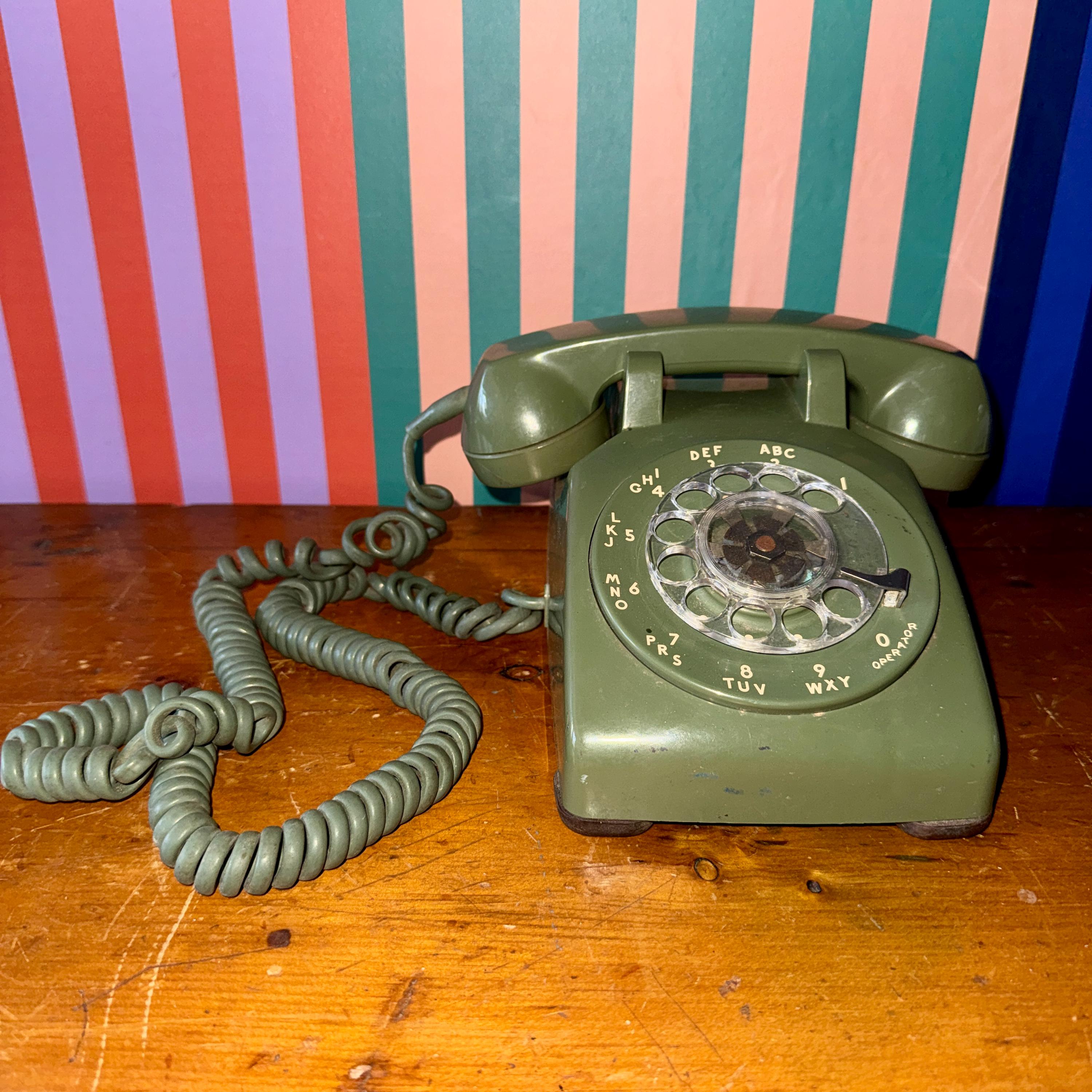 Vintage 1959 Avocado Green Rotary Desk Phone | Bell System Western