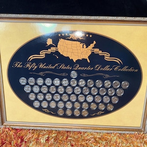 Complete 50 State Quarter Collection – Framed United States Commemorative Gallery Set – All 50 Coins Capsules & Original Paperwork 1999–2008