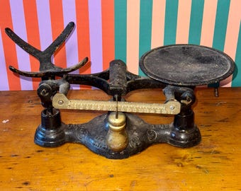 Antique Jacobs Bros Cast Iron Balance Scale | Brass Weight, Farmhouse Decor