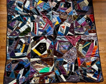 Antique Victorian Crazy Quilt | 1890s Hand-Embroidered Silk Velvet Patchwork