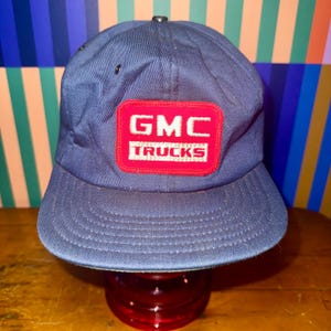Vintage GMC Trucks Hat NWT Patch Snapback Cap Blue Twill Green Undervisor Deadstock 1980s