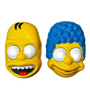 1989 RARE Ben Cooper The Simpsons Homer & Marge Masks - Highly Collectible Halloween Costume Set