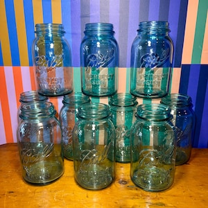 Vintage Aqua Blue Ball Mason Quart-burk | Förvaring av bondgårdskonservering