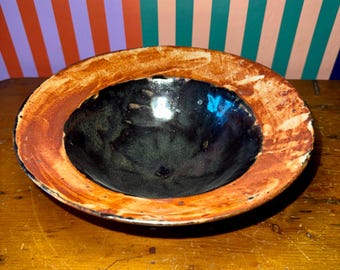 Hallazgo de una colección privada: Cuenco de cerámica de estudio RHOADS de 1989, firmado, de 26,7 cm (10,5 pulgadas), esmalte Tenmoku, estilo Mingei japonés, procedencia de un viajero del mundo.