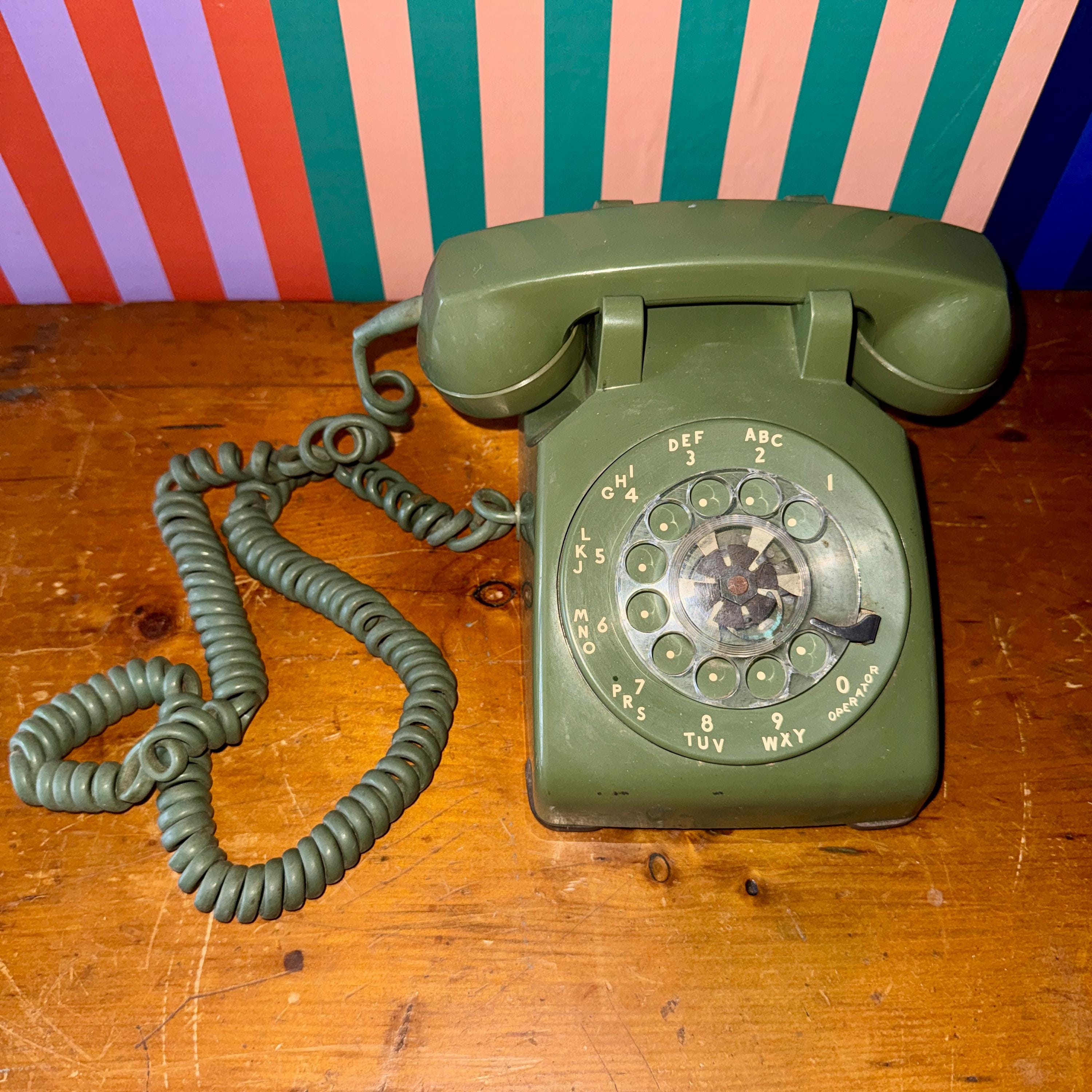 Vintage Avocado Green Rotary Desk Phone | Bell System Western