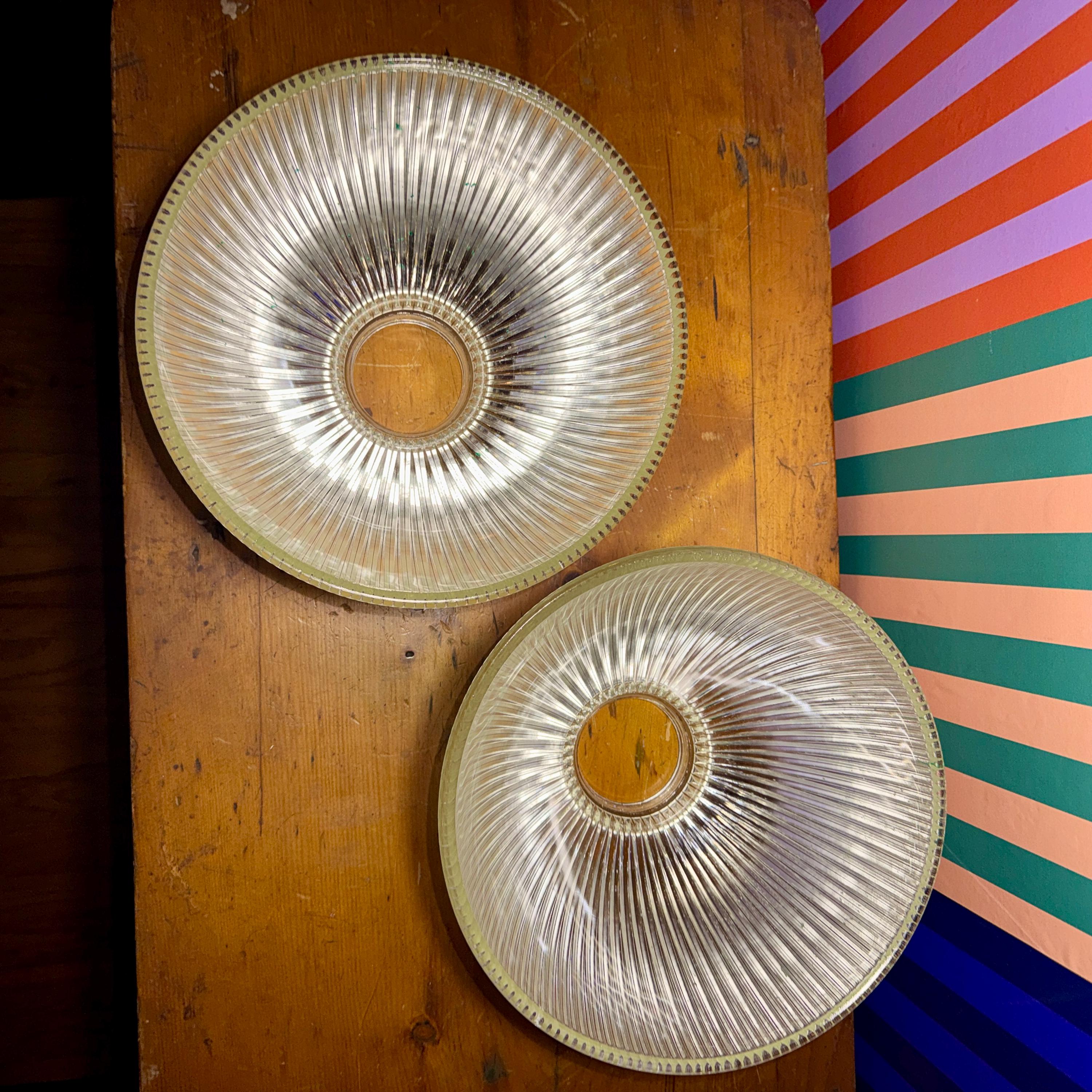 Art Deco Prismatic Glass Light Shade | 1930s Industrial Ribbed