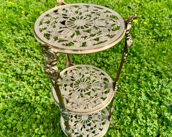 Vintage Italian Brass Plant Stand – Hollywood Regency Cherub Grapes Motif Pedestal