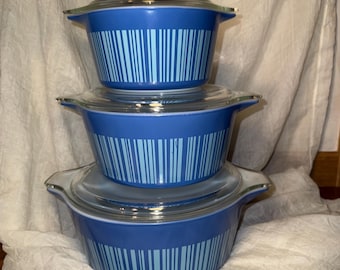 Pyrex Orange Dynasty Casserole Dish, Lid & Bamboo Cradle, Vintage