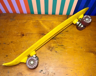 1960s Yellow Fiberglass Skateboard: Surf Style, Sport Fun Wheels – Collector Display