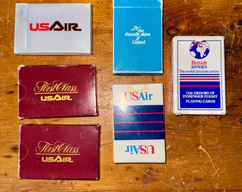 Vintage Airline Playing Cards - Choice of USAir, United, British Airways - Retro In-Flight Decks - Open "As Is" Collection - 70-90s Aviation