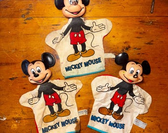 Vintage Mickey Mouse Hand Puppets Lot of 3 – 1960s–1970s Walt Disney Productions
