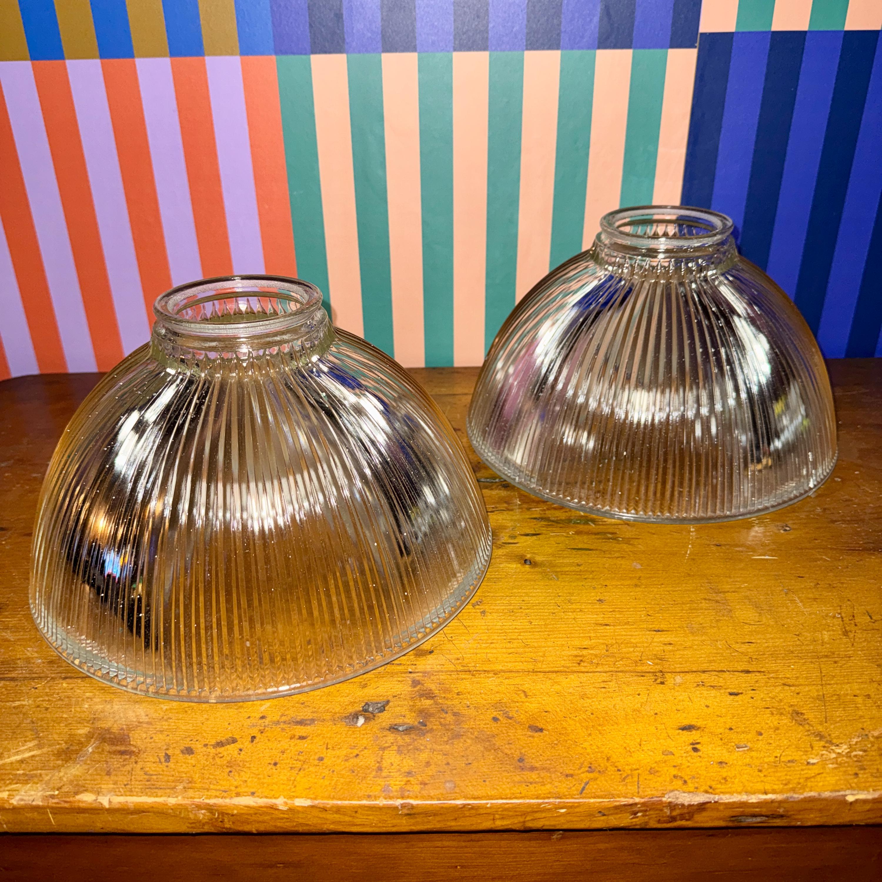 Art Deco Prismatic Glass Light Shade | 1930s Industrial Ribbed