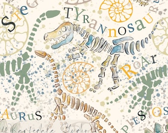 Dino Dig Seamless Fabric Pattern, Digital Download, Dinosaurs, fossils, T Rex, Non Exclusive, Children's Surface Pattern