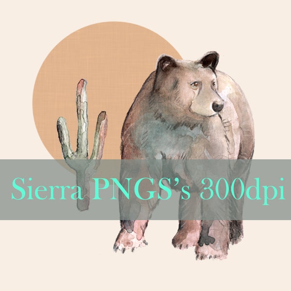 Sierra PNGS, Non Exclusive, Children's fabric, bear, desert, mountains, digital