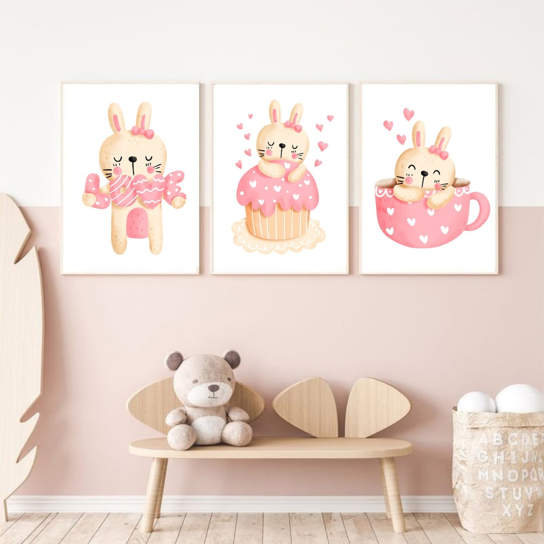 Bunny Set of 3 Printable Wall Art, Nursery Wall Decor, Rabbit Poster ...