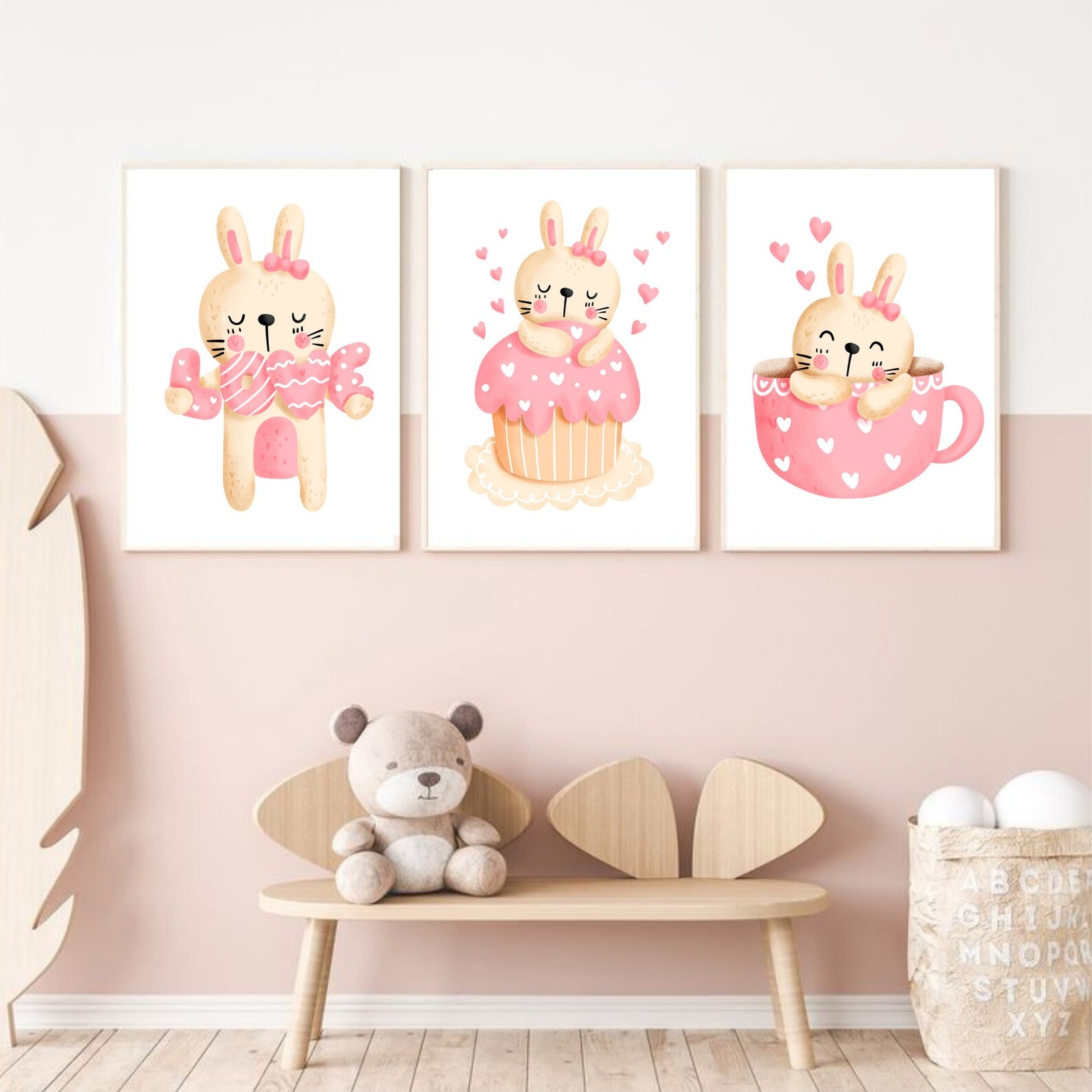 Bunny Set of 3 Printable Wall Art, Nursery Wall Decor, Rabbit Poster ...