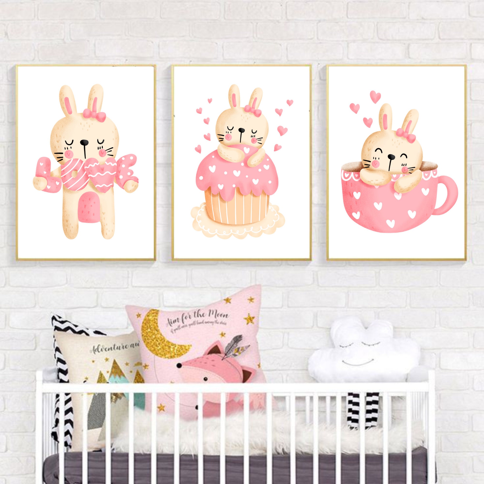 Bunny Set of 3 Printable Wall Art, Nursery Wall Decor, Rabbit Poster ...